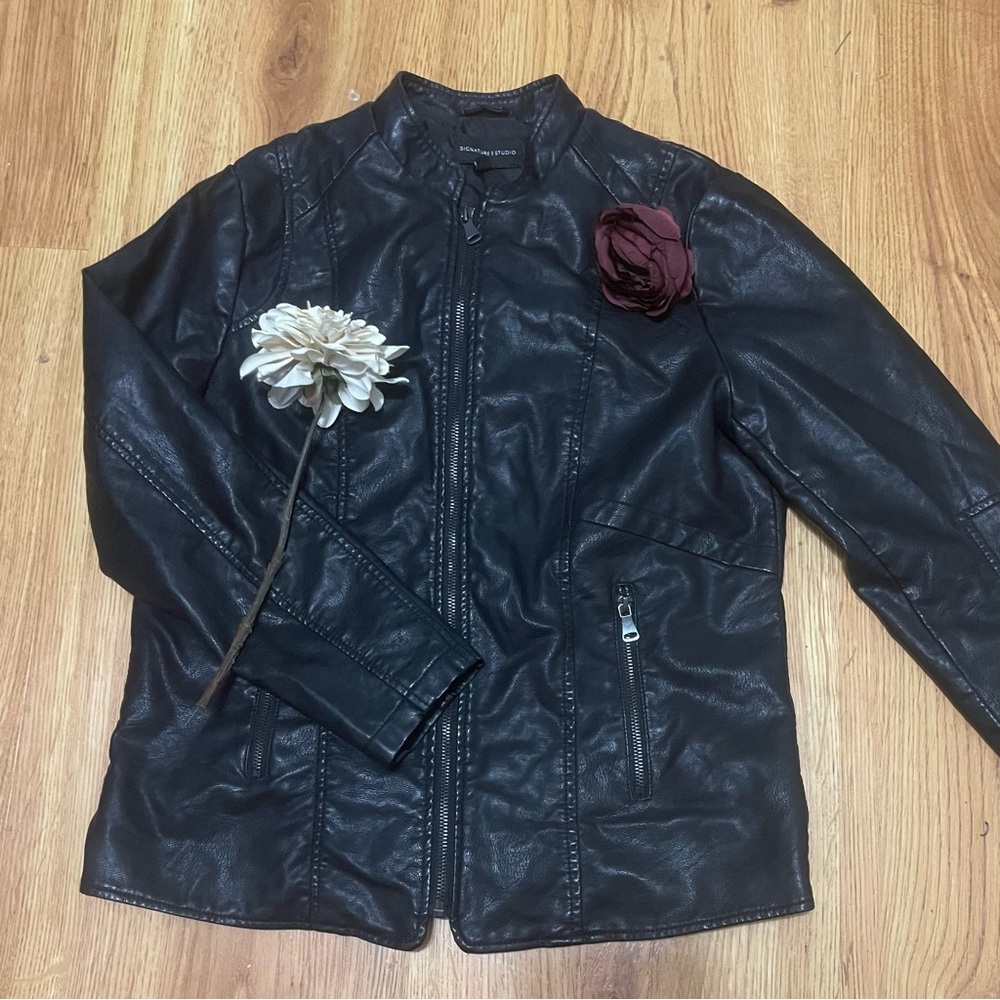 Signature Studio Black Faux Leather Zip-Front Jacket